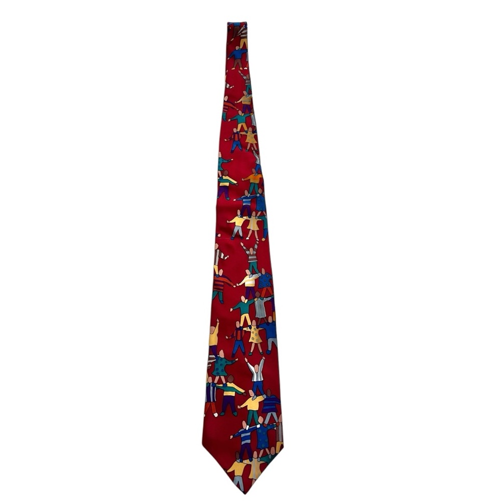 Vintage Save the children Vibrant Red Men's Tie with Colorful Pattern